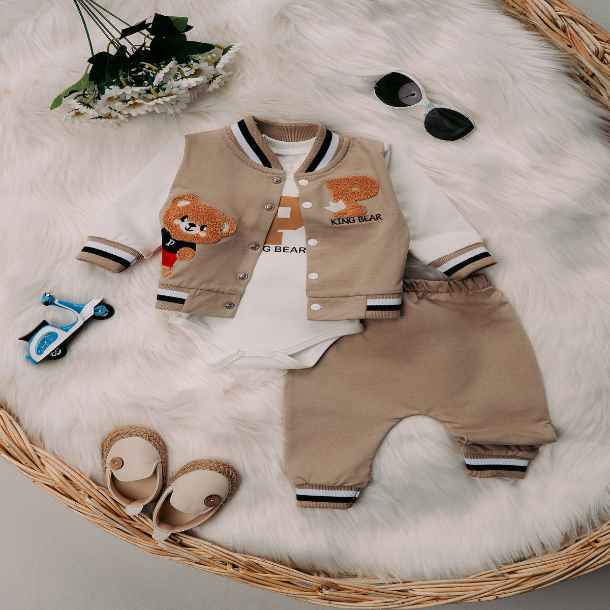 Turkey Imported Baby 3-Piece Suit (0–9 Months) | Bodysuit + Upper + Trouser