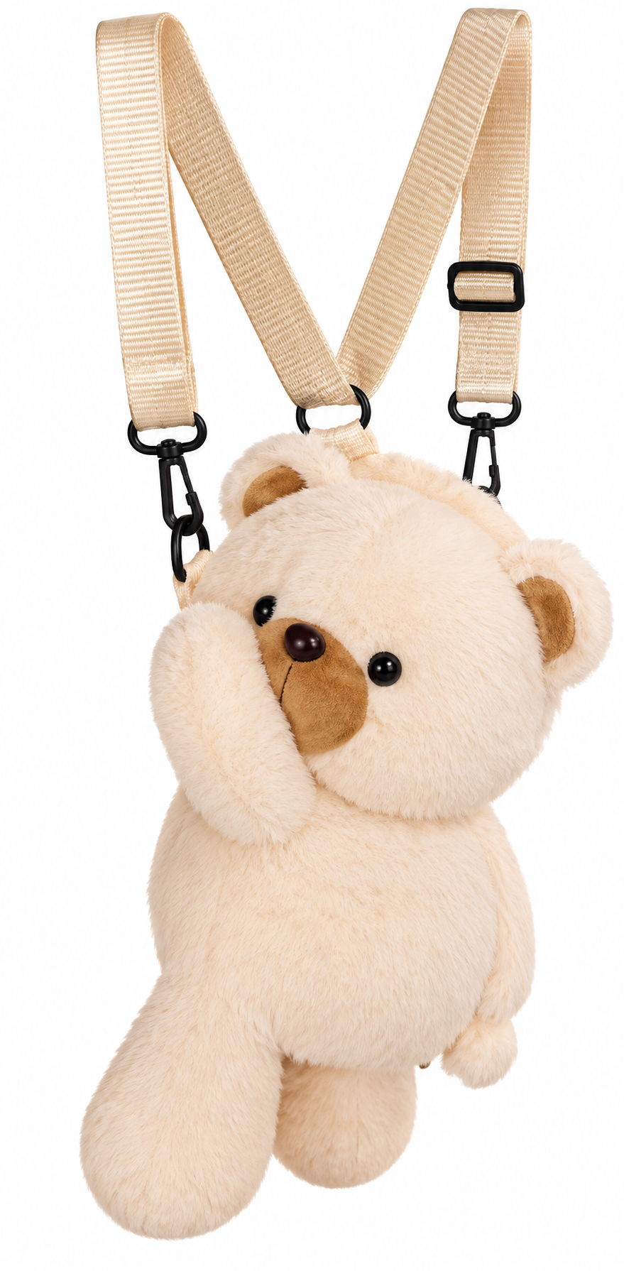 Cute Fluffy Beige Teddy Bear Plush Backpack Soft Fur Bag For Kids