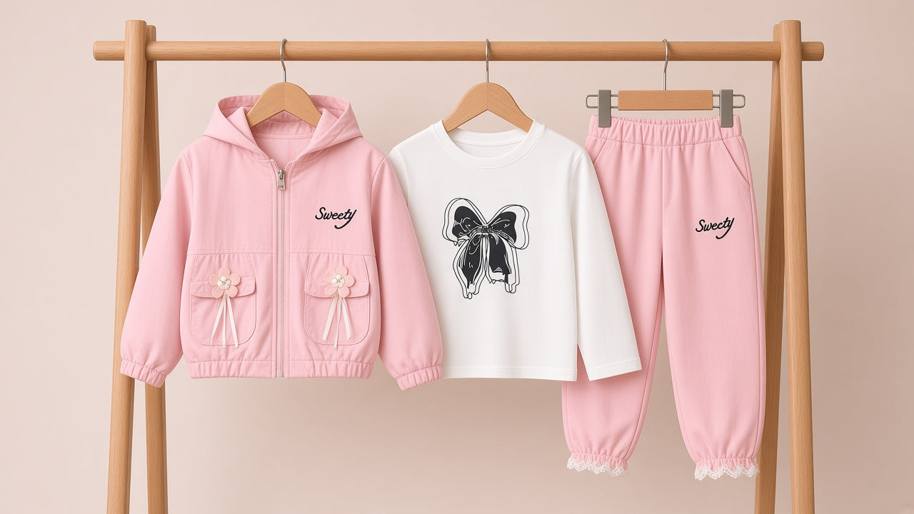 Girls Winter 3 Piece Tracksuit Set With Hooded Jacket Shirt And Trousers