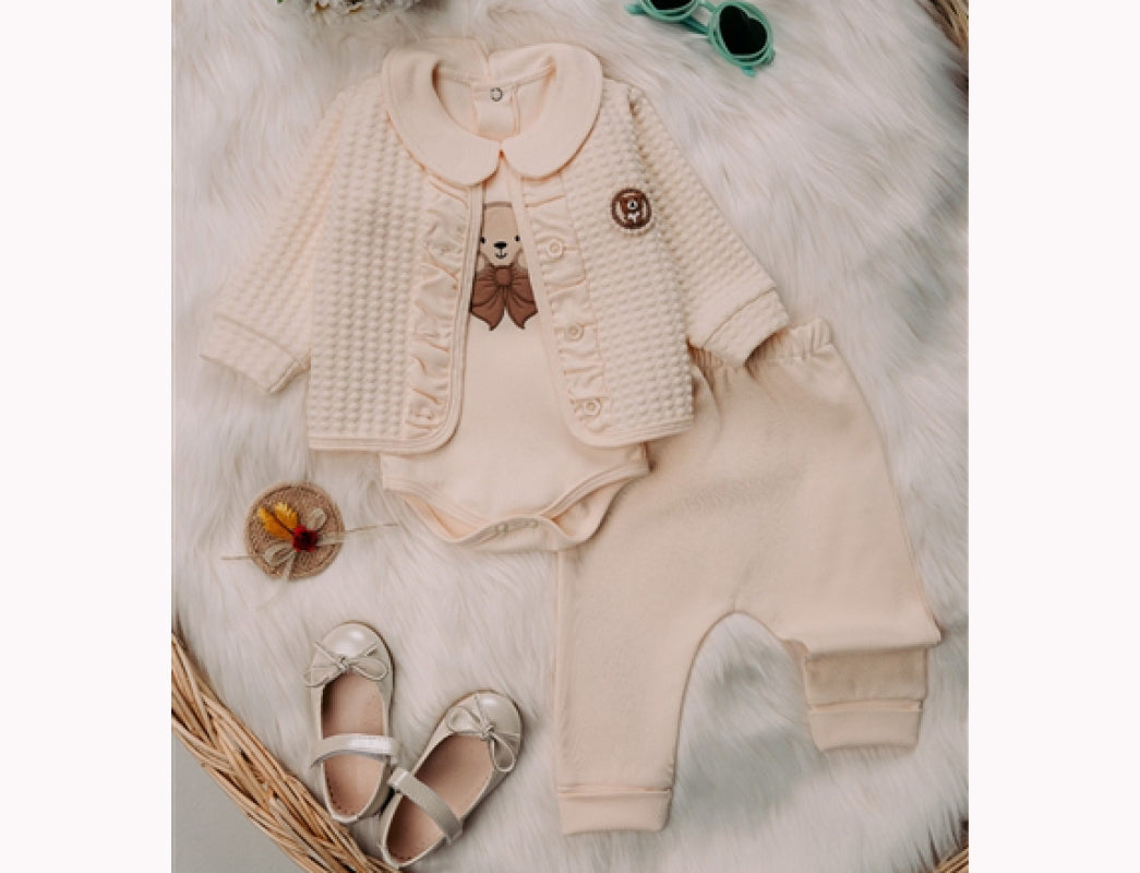 Turkey Imported Little Bear Baby 3-Piece Suit (0–12 Months) | Bodysuit + Upper + Trouser