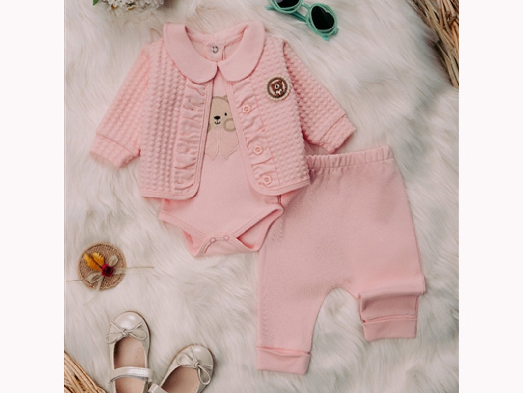Turkey Imported Little Bear Baby 3-Piece Suit (0–12 Months) | Bodysuit + Upper + Trouser