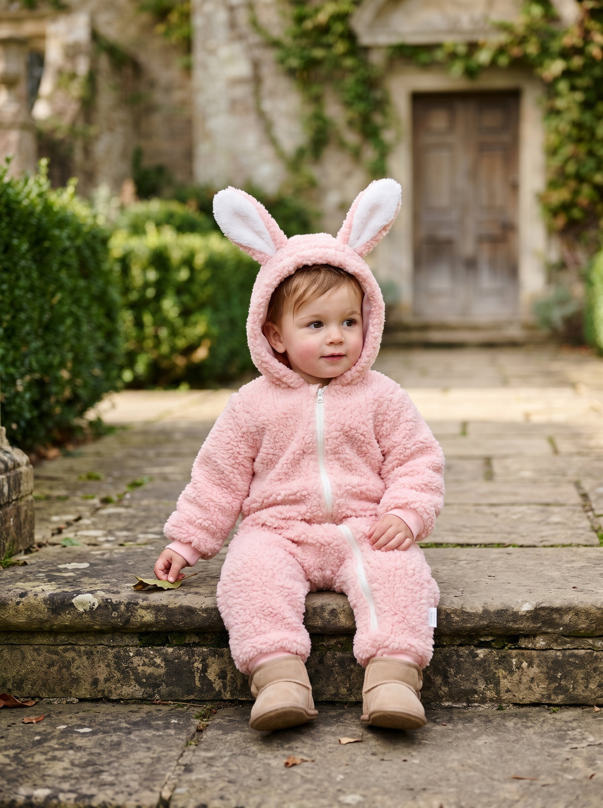 Adorable Bunny Ears Hooded Fleece Romper Winter Jumpsuit For Little Babies