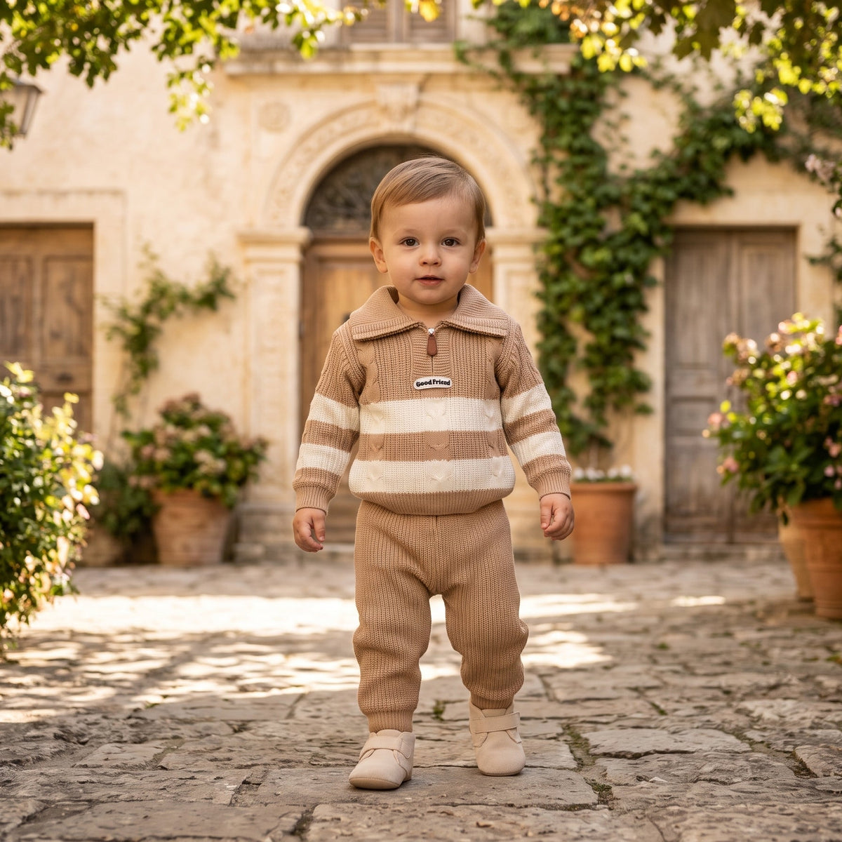 Stylish Maroon Striped Collar Shirt Matching Trouser Outfit Set For Cute Baby Boys