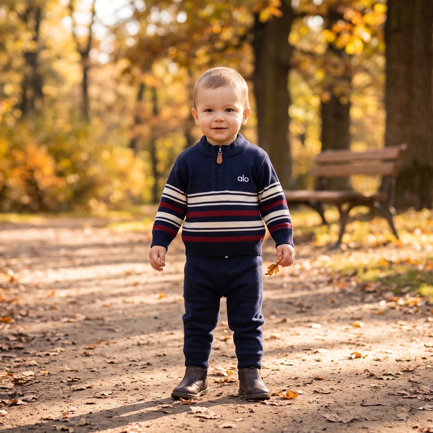Stylish ALO Striped Mock Neck Shirt Matching Trouser Outfit Set For Baby Boys