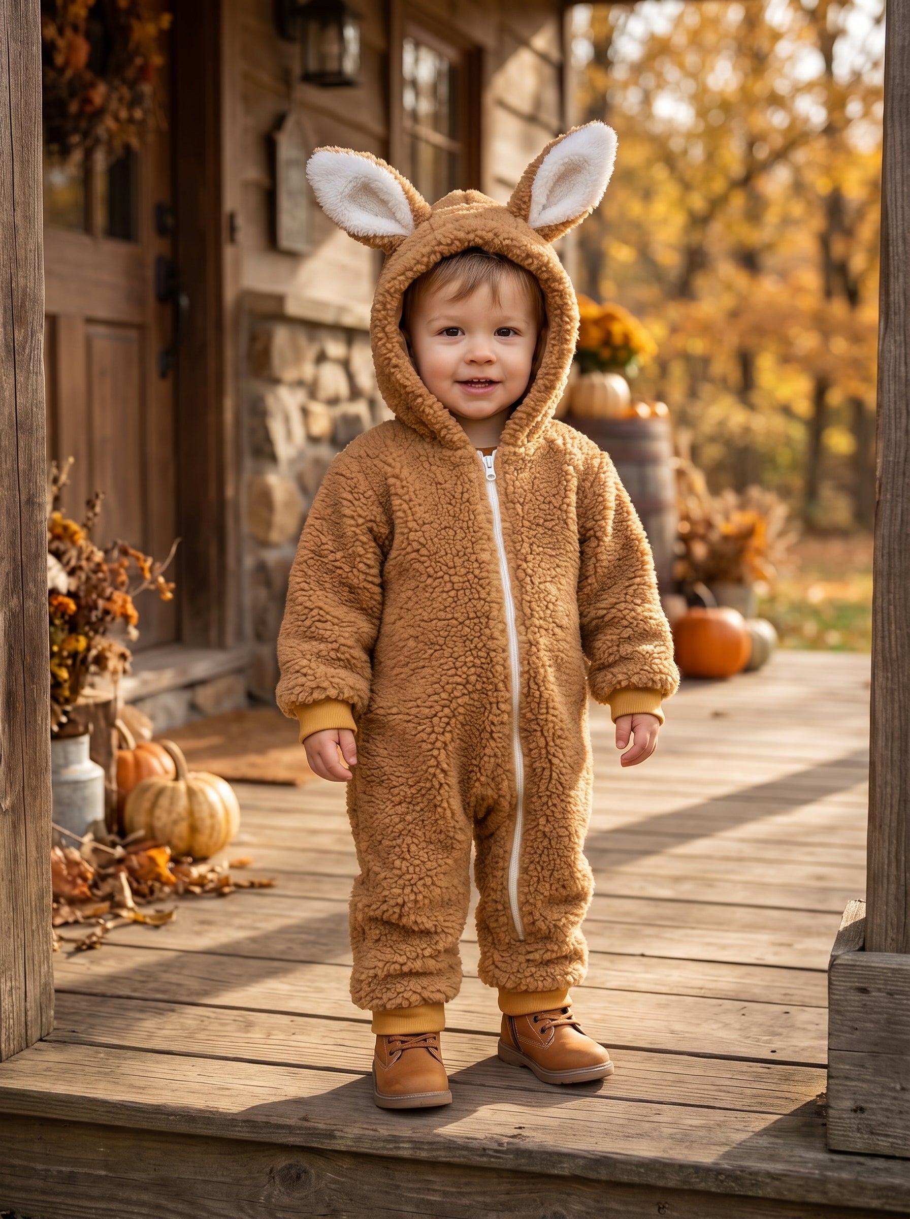 Adorable Bunny Ears Hooded Fleece Romper Winter Jumpsuit For Little Babies