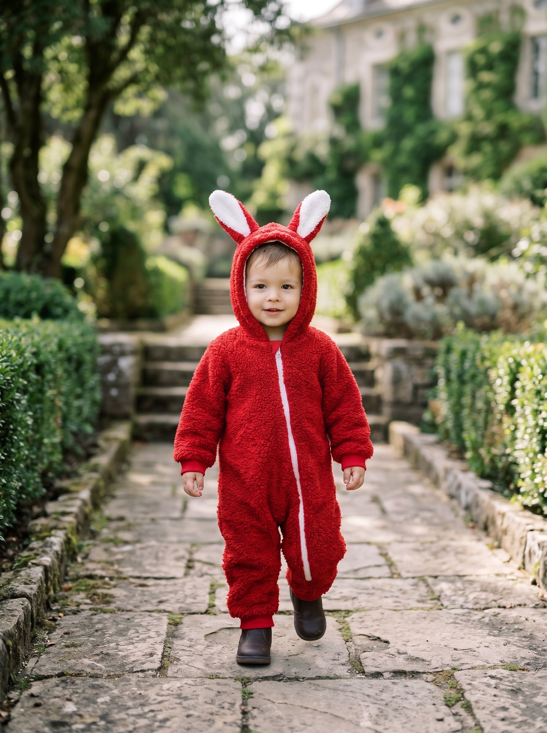 Adorable Bunny Ears Hooded Fleece Romper Winter Jumpsuit For Little Babies