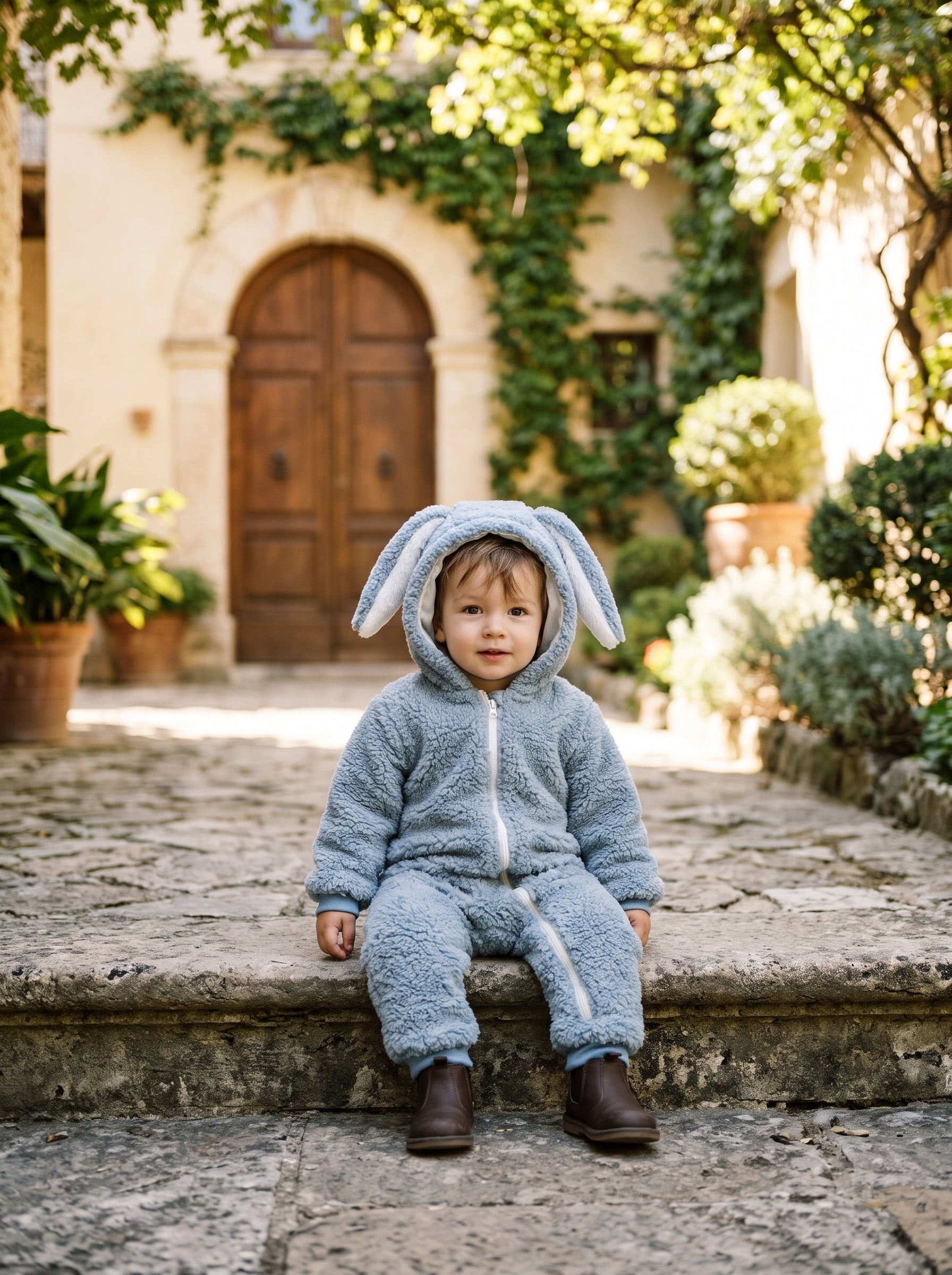 Adorable Bunny Ears Hooded Fleece Romper Winter Jumpsuit For Little Babies