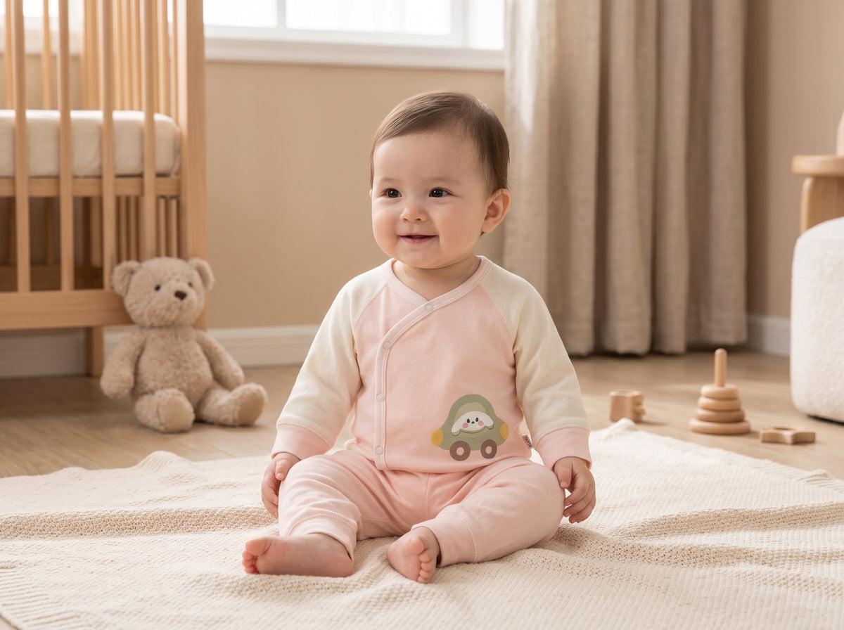 Baby Thermal Cotton Side Snap Top And Trousers 2 Piece Sleepwear Set
