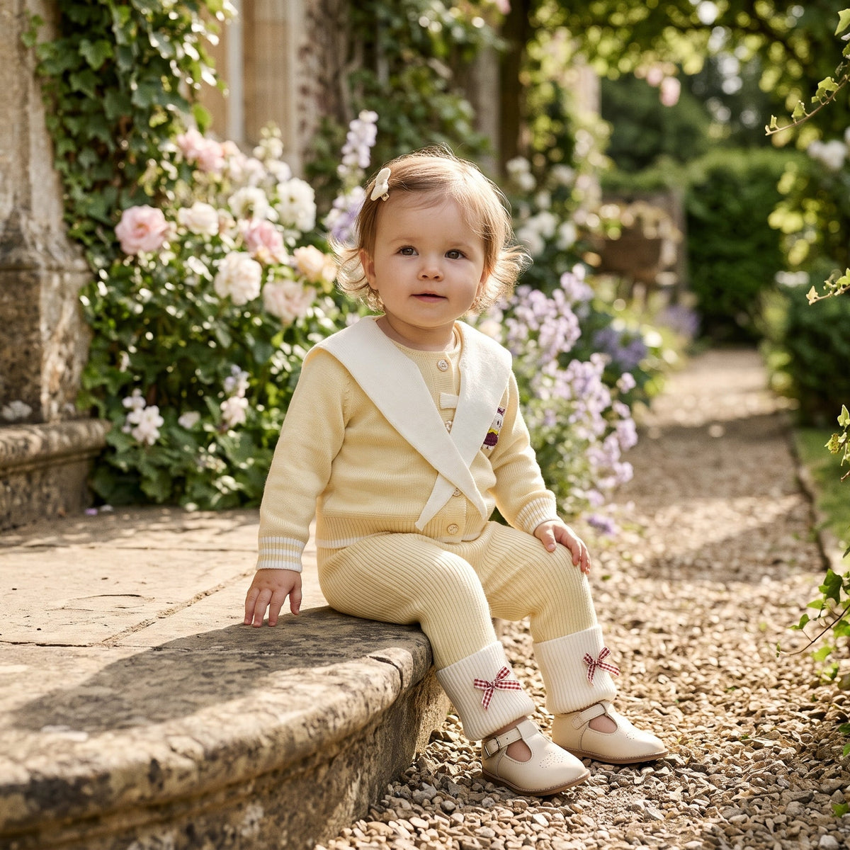 Charming Buttoned Knit Cardigan Matching Trouser Outfit Set For Sweet Little Baby Kids