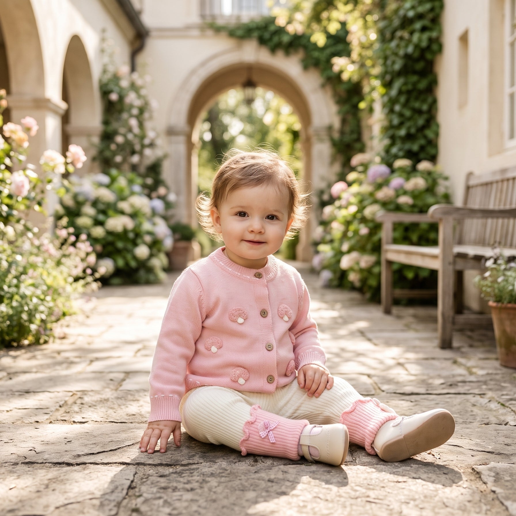 Adorable Maroon Buttoned Knit Cardigan Matching Trouser Outfit Set For Cute Baby Girls