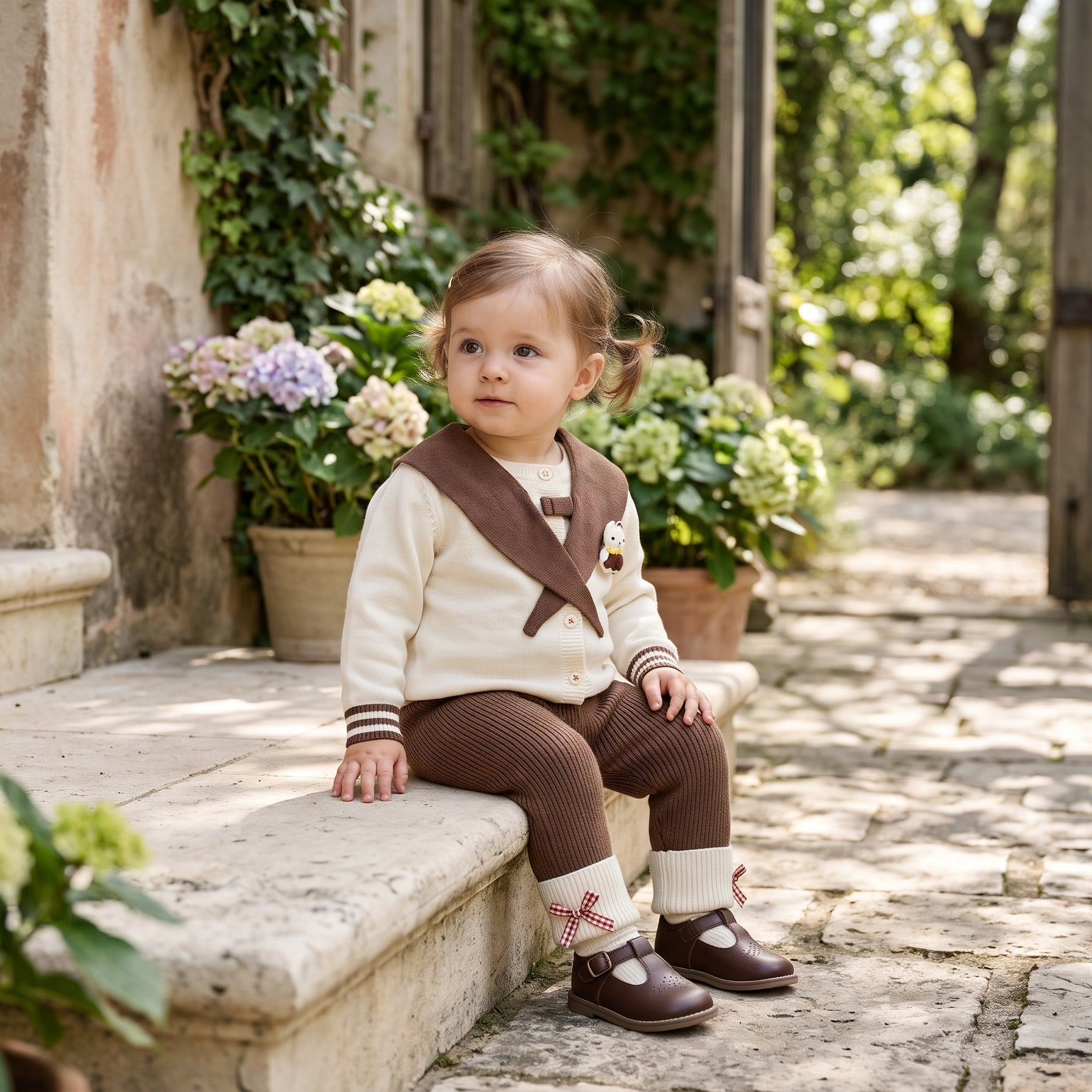 Charming Buttoned Knit Cardigan Matching Trouser Outfit Set For Sweet Little Baby Kids