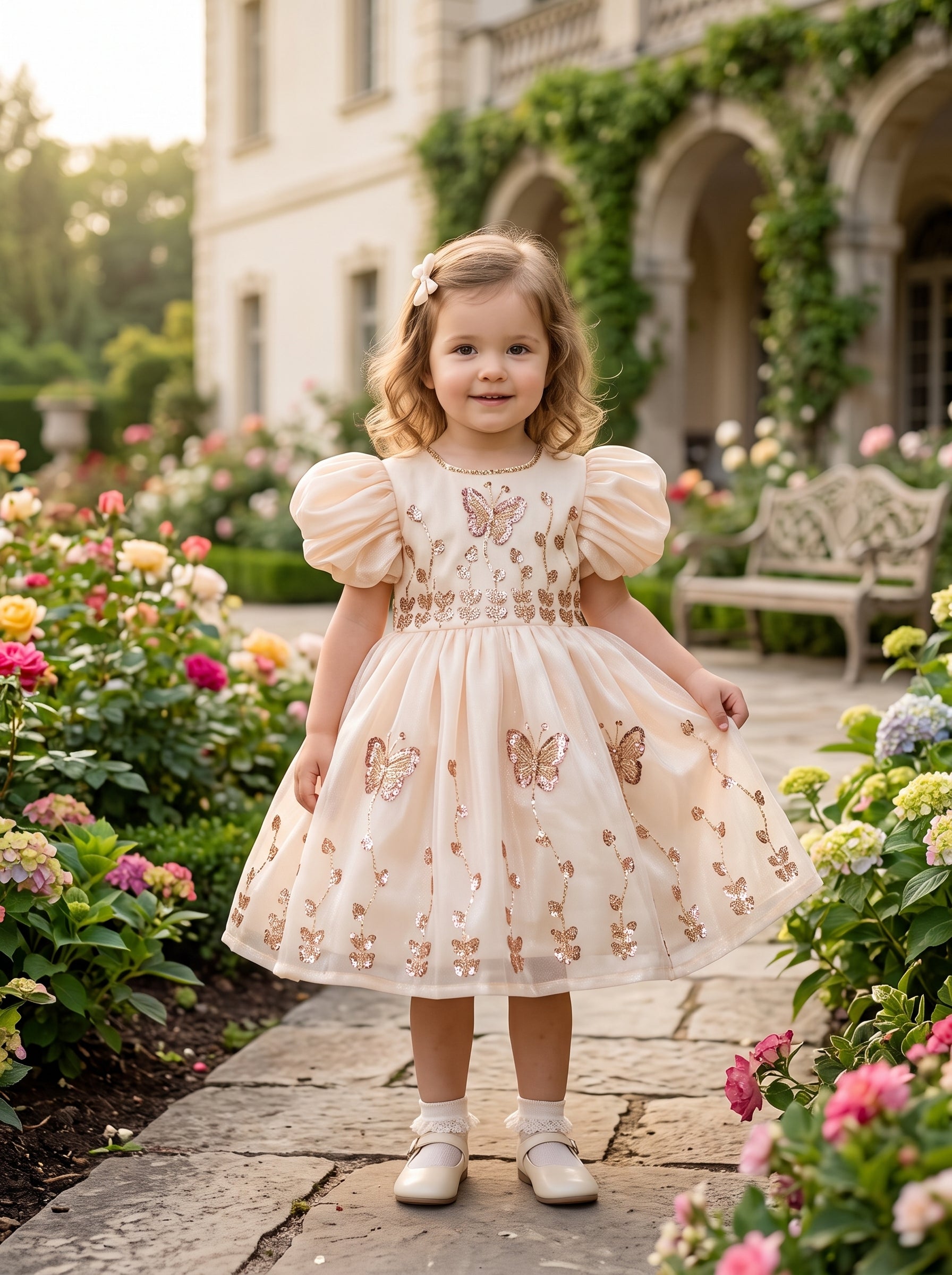 Stunning Sequin Butterfly Embroidered White Frock Dress For Beautiful Little Baby Girls