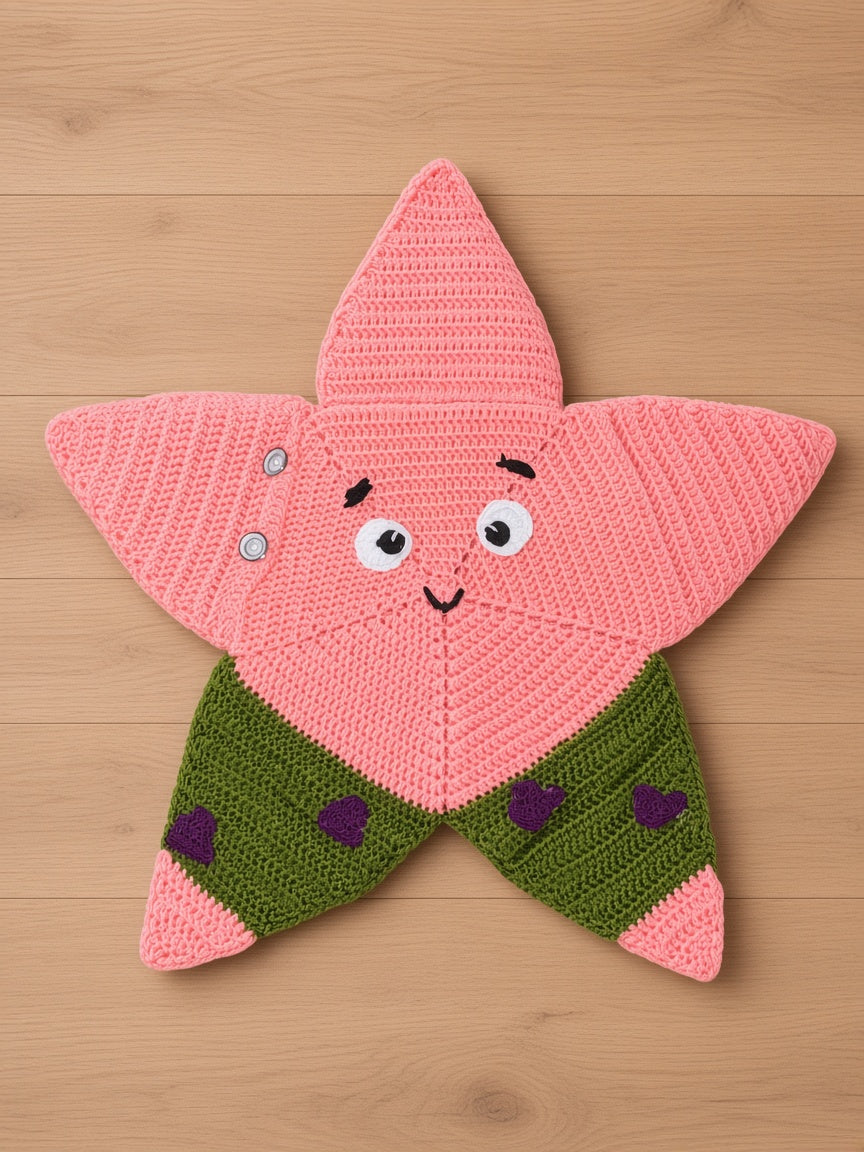 Handmade Crocheted Star Shaped Baby Sleeping Bag Swaddle Blanket With Cute Face