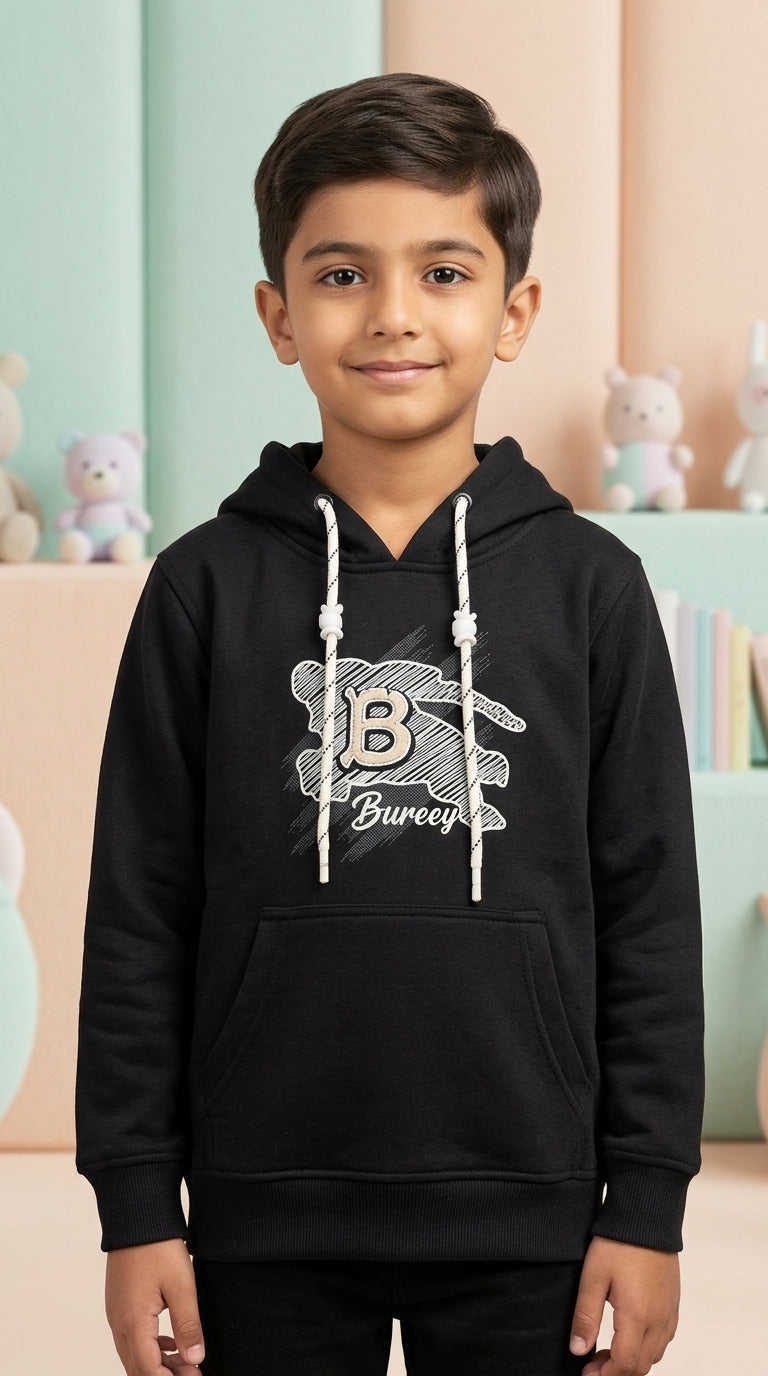 Stylish Boys Bureey Graphic Print Fleece Hoodie Warm Winter Casual Pullover Sweatshirt