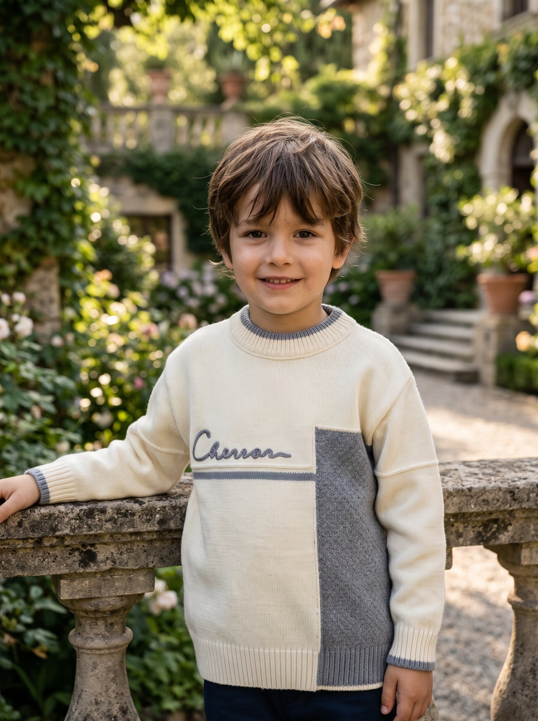 Stylish Boys Knitwear Sweater With Modern Block Design And Soft Ribbed Crew Neck