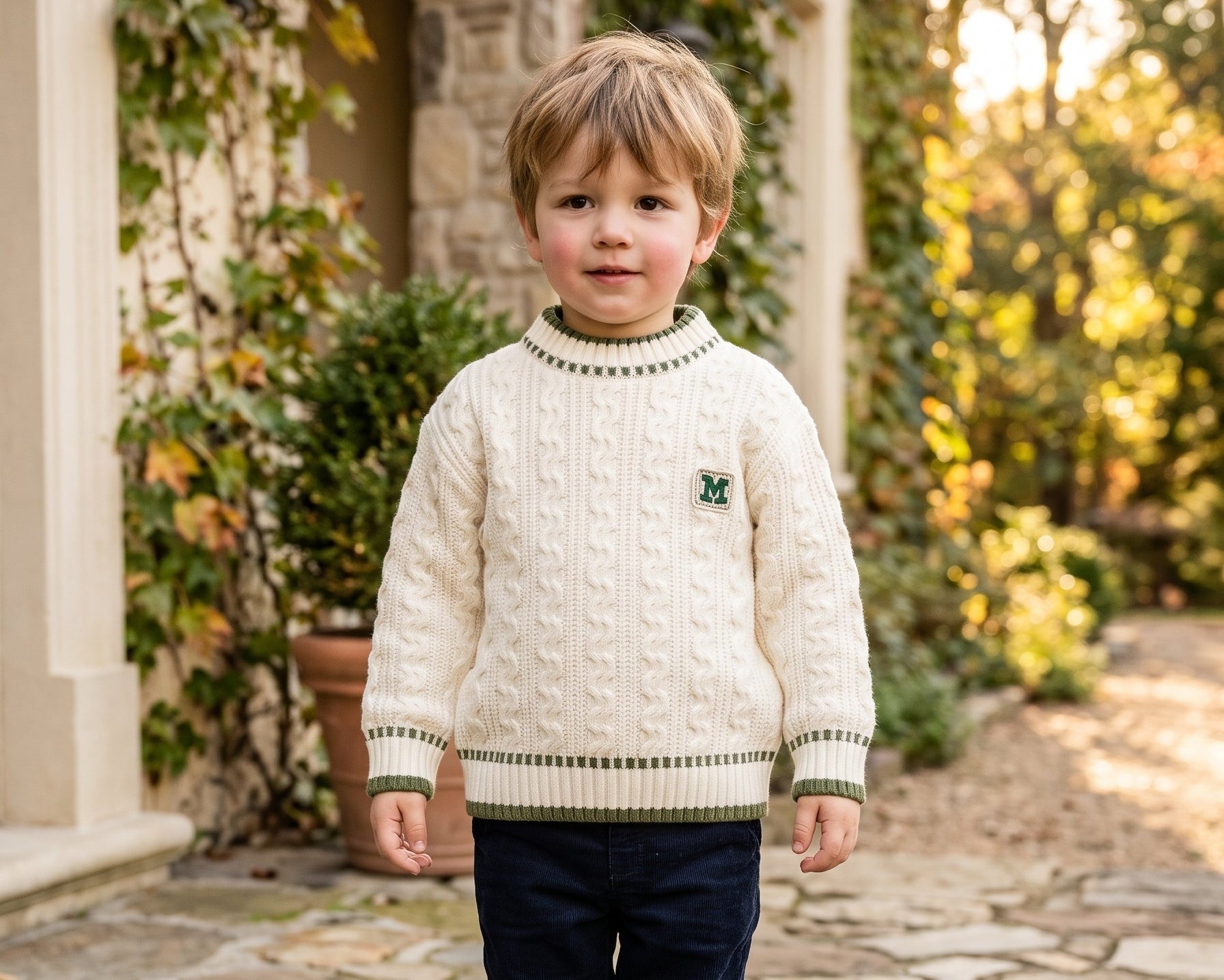 Boys Warm Winter Cable Knit Pullover Sweater Letter M Patch Casual Long Jumper
