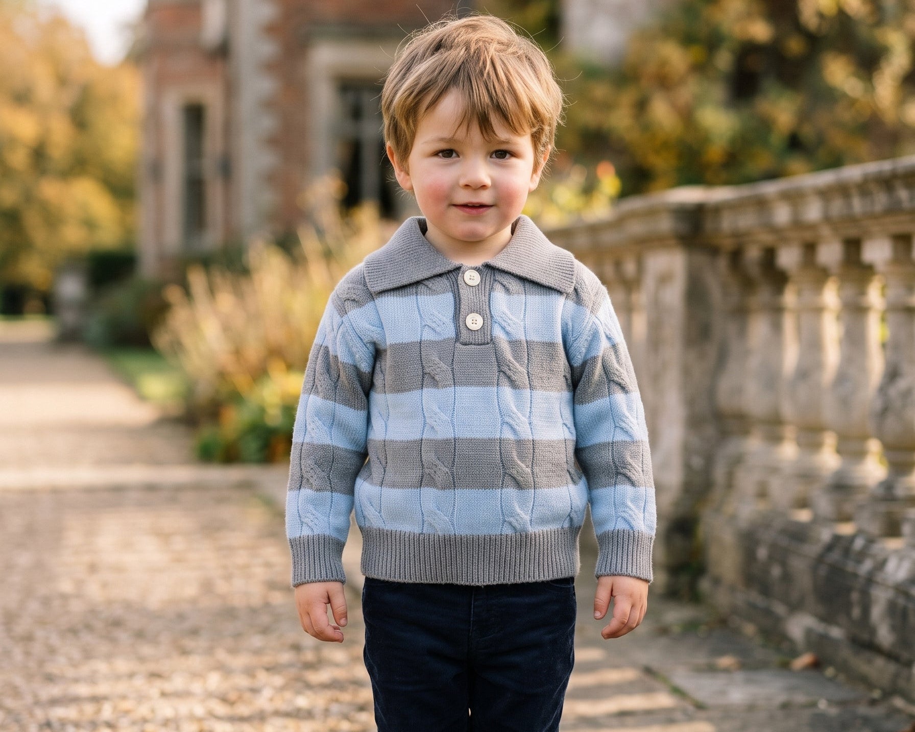 Cozy Kids Yellow And Black Striped Cable Knit Collared Winter Sweater For Boys Daily Wear