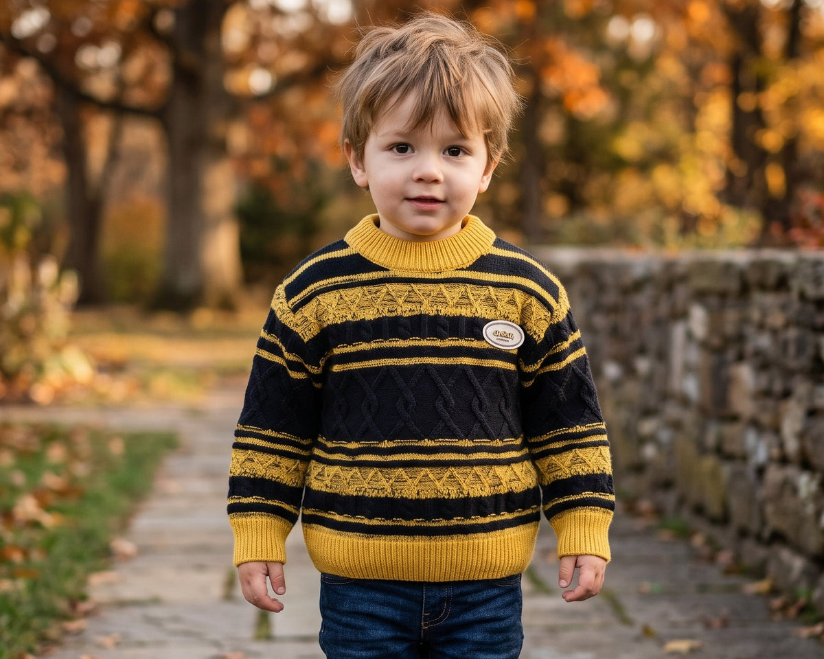 Cozy Kids Crew Neck Cable Knit Pattern Winter Sweater Stylish Multivariant For Little Boys