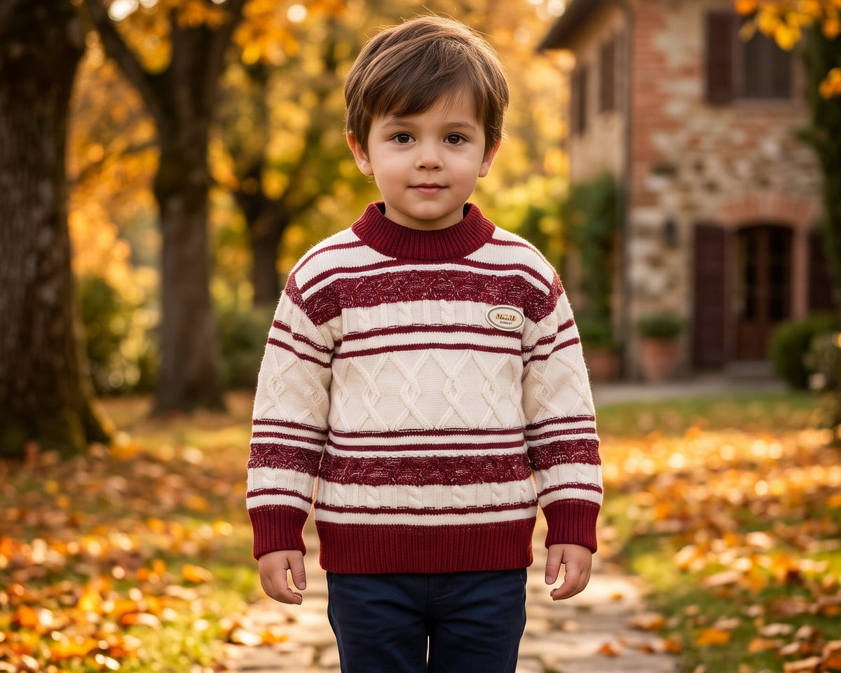 Cozy Kids Crew Neck Cable Knit Pattern Winter Sweater Stylish Multivariant For Little Boys