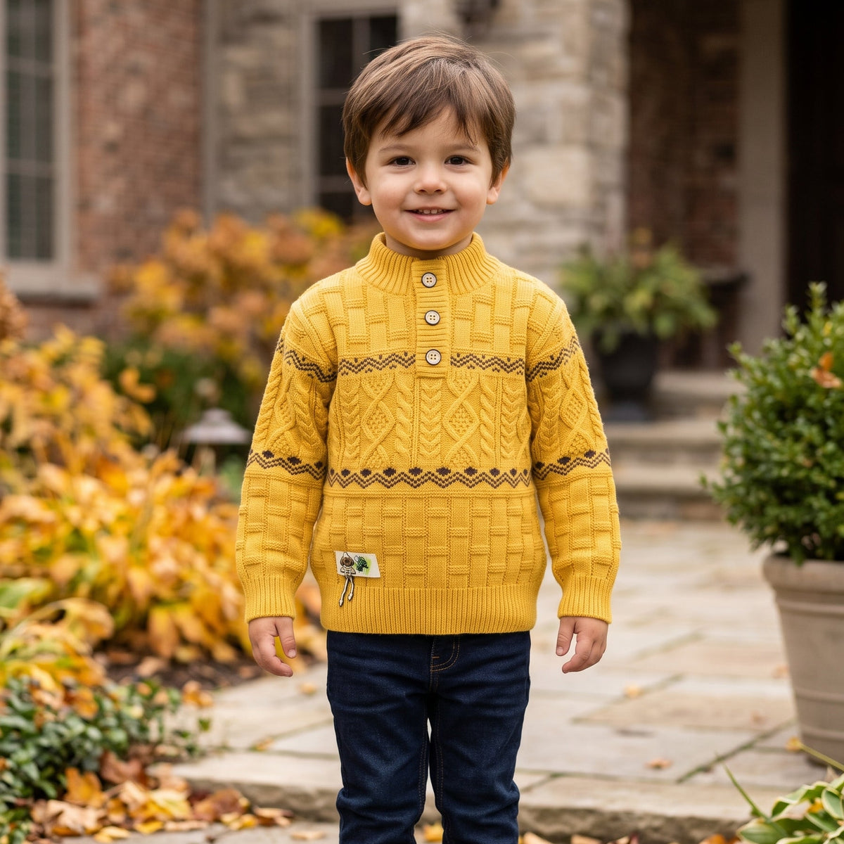 Boys Warm Winter Cable Knit High Neck Button Pullover Sweater Stylish Casual Jumper