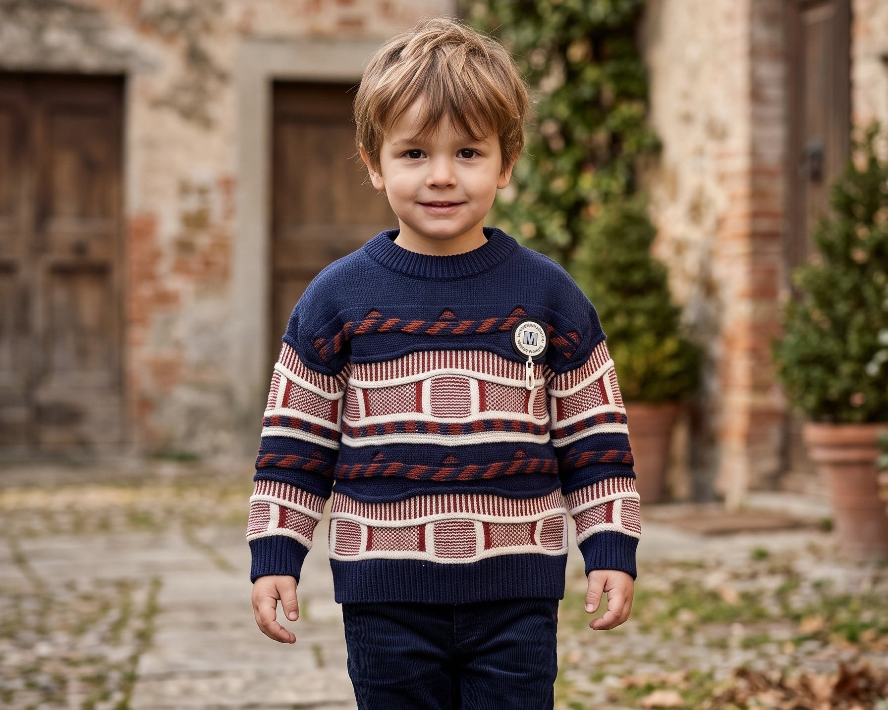 Boys Warm Winter Patterned Knit Pullover Sweater Stylish Geometric Long Sleeve Casual Jumper