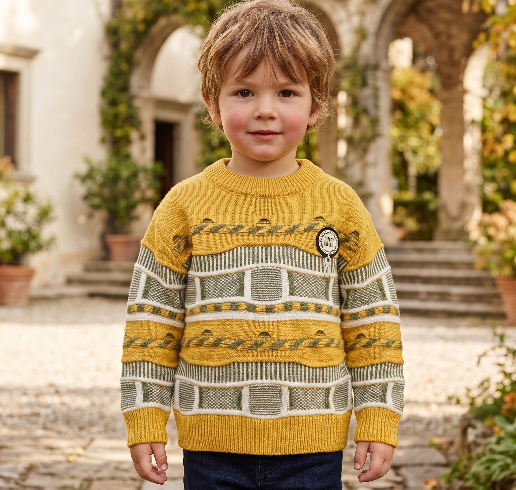 Boys Warm Winter Patterned Knit Pullover Sweater Stylish Geometric Long Sleeve Casual Jumper