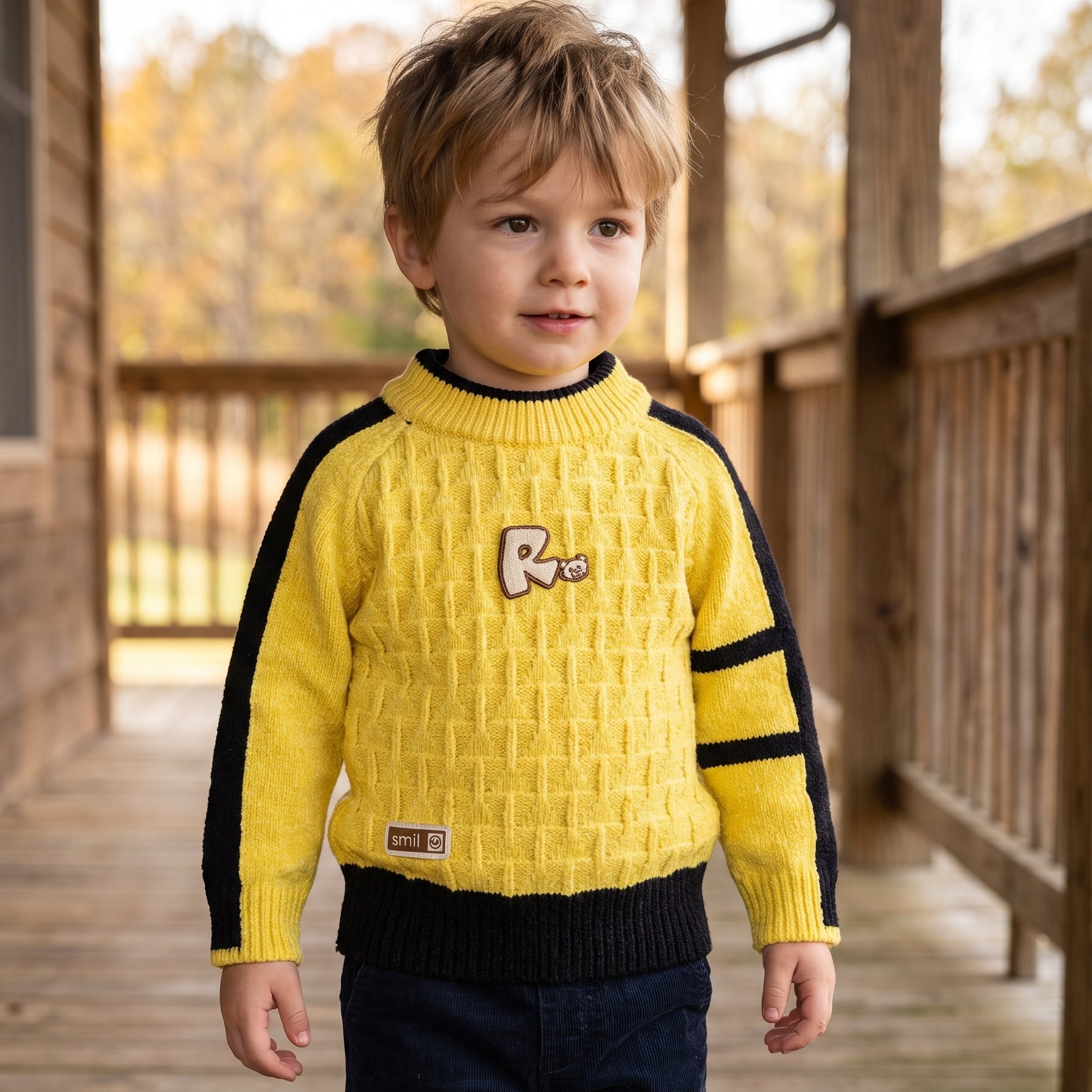 Boys Warm Winter Textured Knit Pullover Sweater Letter Patch Casual Long Sleeve Jumper