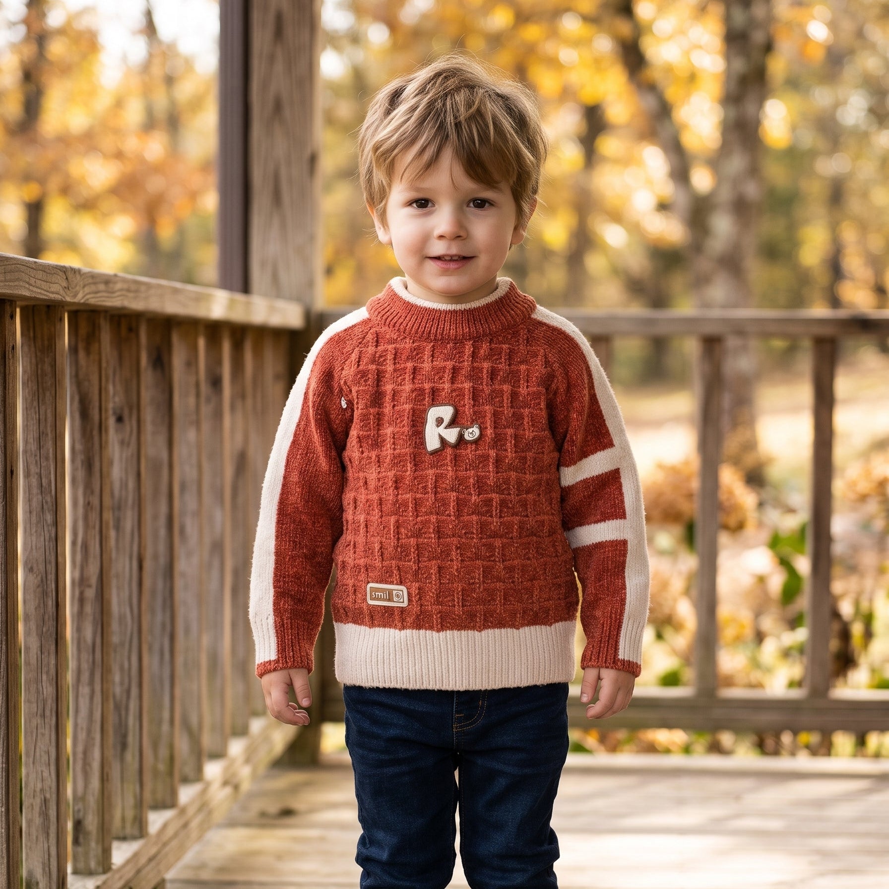 Boys Warm Winter Textured Knit Pullover Sweater Letter Patch Casual Long Sleeve Jumper