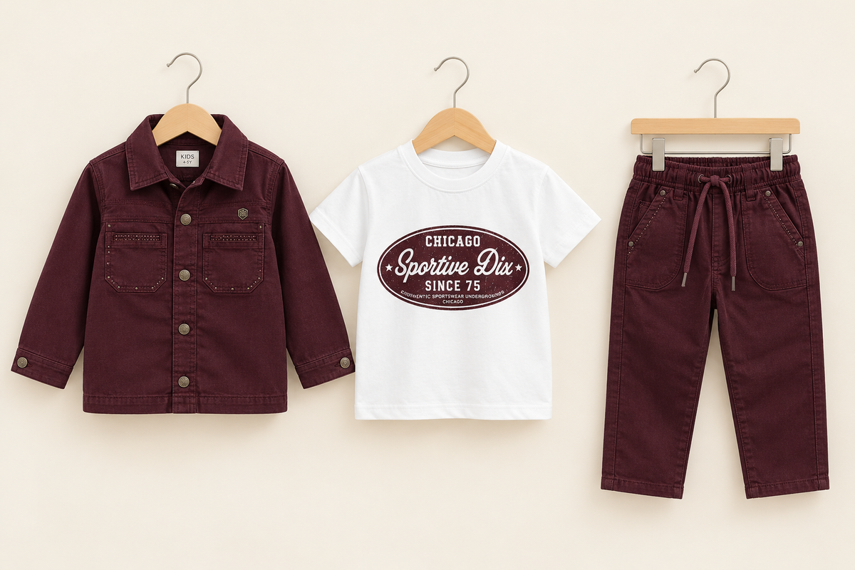 Boys 3-Piece Shirt Jacket Set With Chicago Sportive Graphic T-Shirt And Matching Trousers