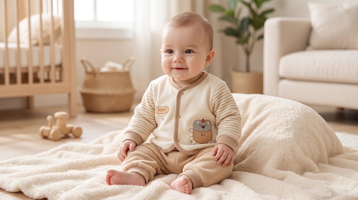 Baby Thermal Cotton Cardigan Top And Trousers 2 Piece Sleepwear Set