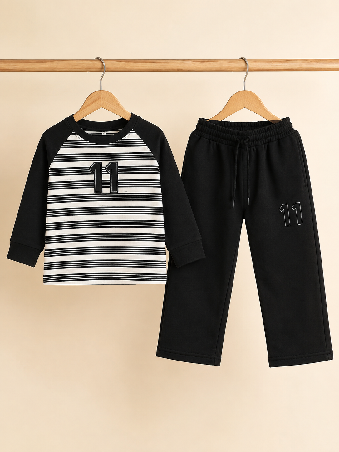 Boys Striped Number 11 Print Long Sleeve Sweatshirt and Jogger Pants Outfit Set