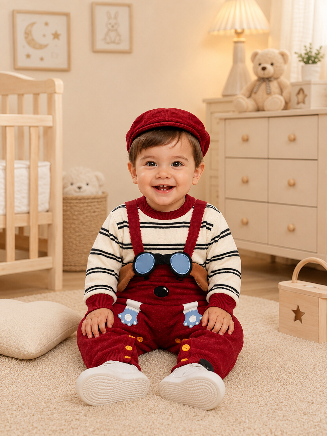Adolescent And Toddler Cute Knitted Winter Outfit Set With Matching Beret Cap