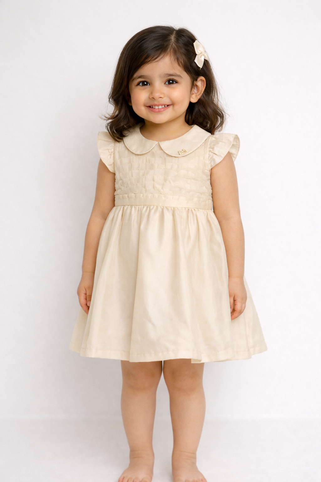Elegant Toddler Girls' Ruffle Sleeve Party Dress with Peter Pan Collar and Bow Detail