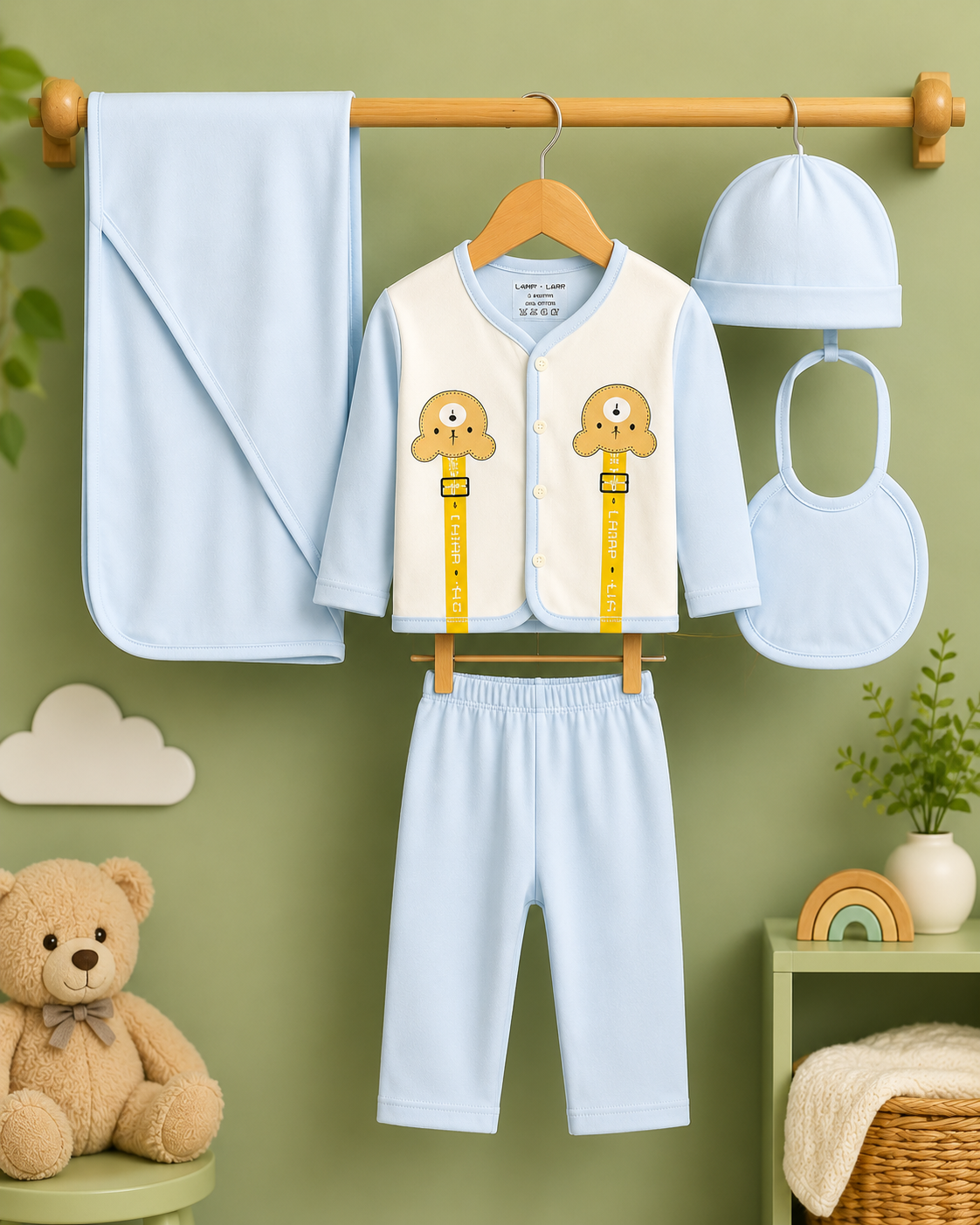 Cute Bear Print Baby Clothing Set Soft Cotton Outfit For Newborn Boys Girls
