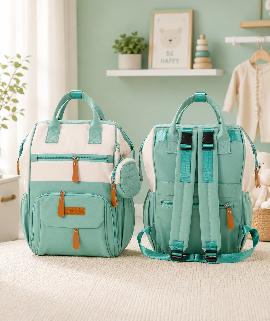 Multifunctional Baby Diaper Bag Backpack with Insulated Pockets and Detachable Mini Pouch
