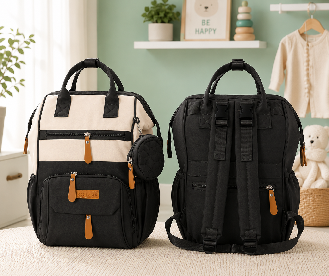 Multifunctional Baby Diaper Bag Backpack with Insulated Pockets and Detachable Mini Pouch