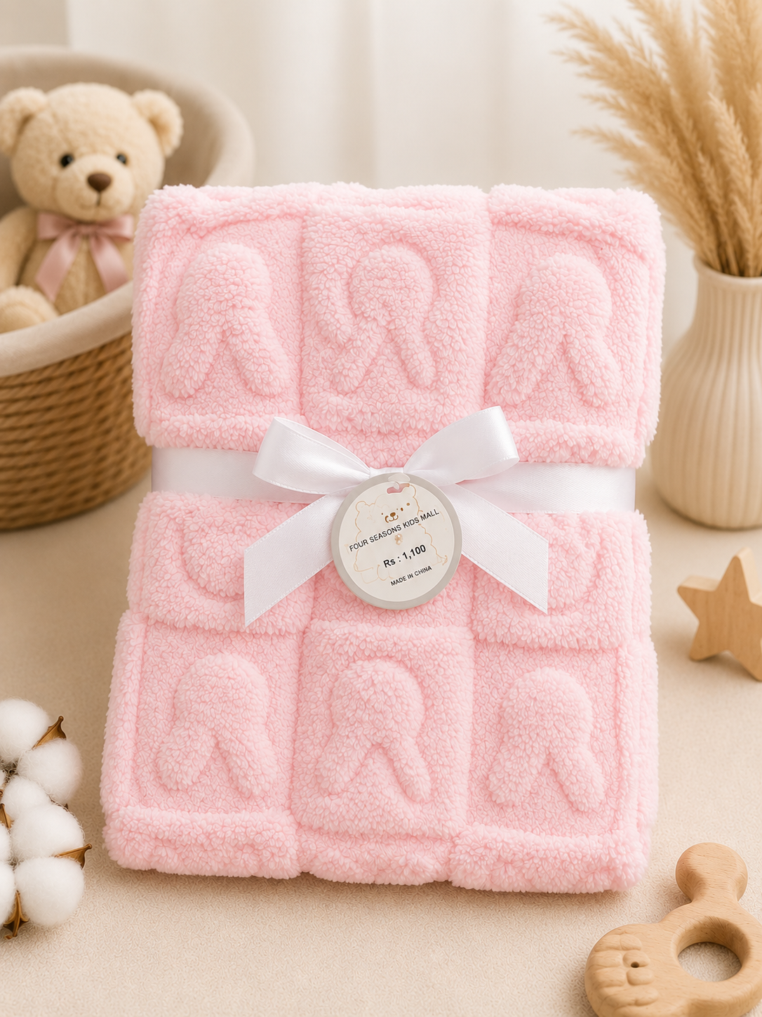 Super Soft Fluffy Baby Blanket Plush Toddler Crib Cover with Ribbon Gift Bow