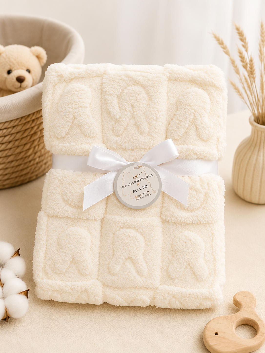 Super Soft Fluffy Baby Blanket Plush Toddler Crib Cover with Ribbon Gift Bow