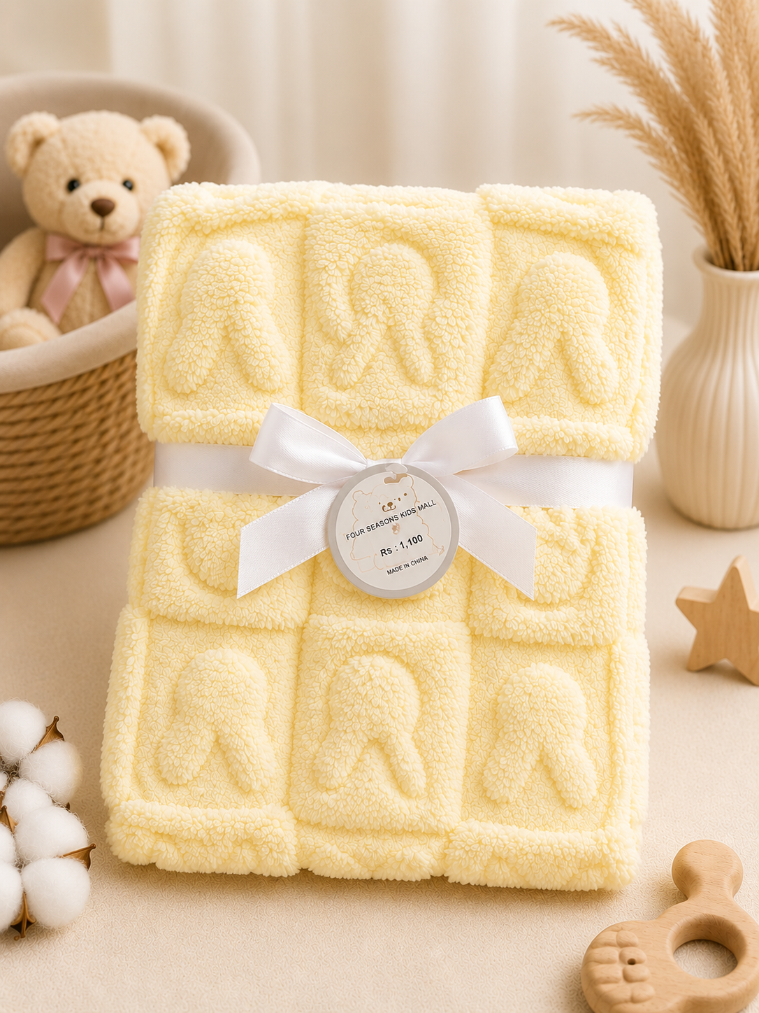 Super Soft Fluffy Baby Blanket Plush Toddler Crib Cover with Ribbon Gift Bow