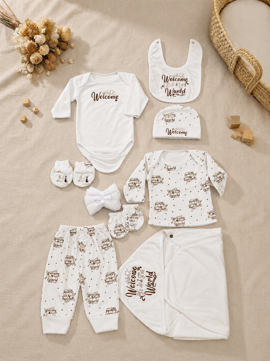 Soft Cotton Welcome To The World Newborn Baby Gift Set With Essential Clothing Accessories