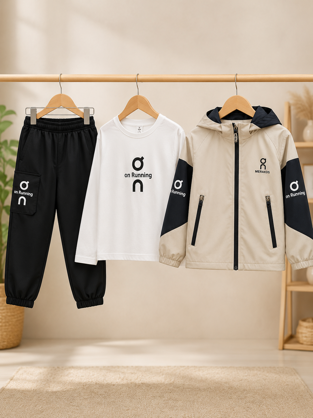 Trendy Kids Sports Three Piece Clothing Set With Comfortable Jacket T Shirt And Pants