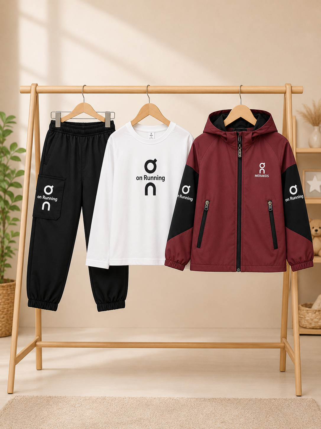 Trendy Kids Sports Three Piece Clothing Set With Comfortable Jacket T Shirt And Pants