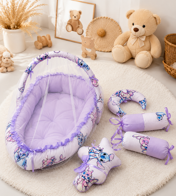 Adorable Purple Cartoon Character Print Baby Bedding Set For Comfortable Nursery Sleep Time