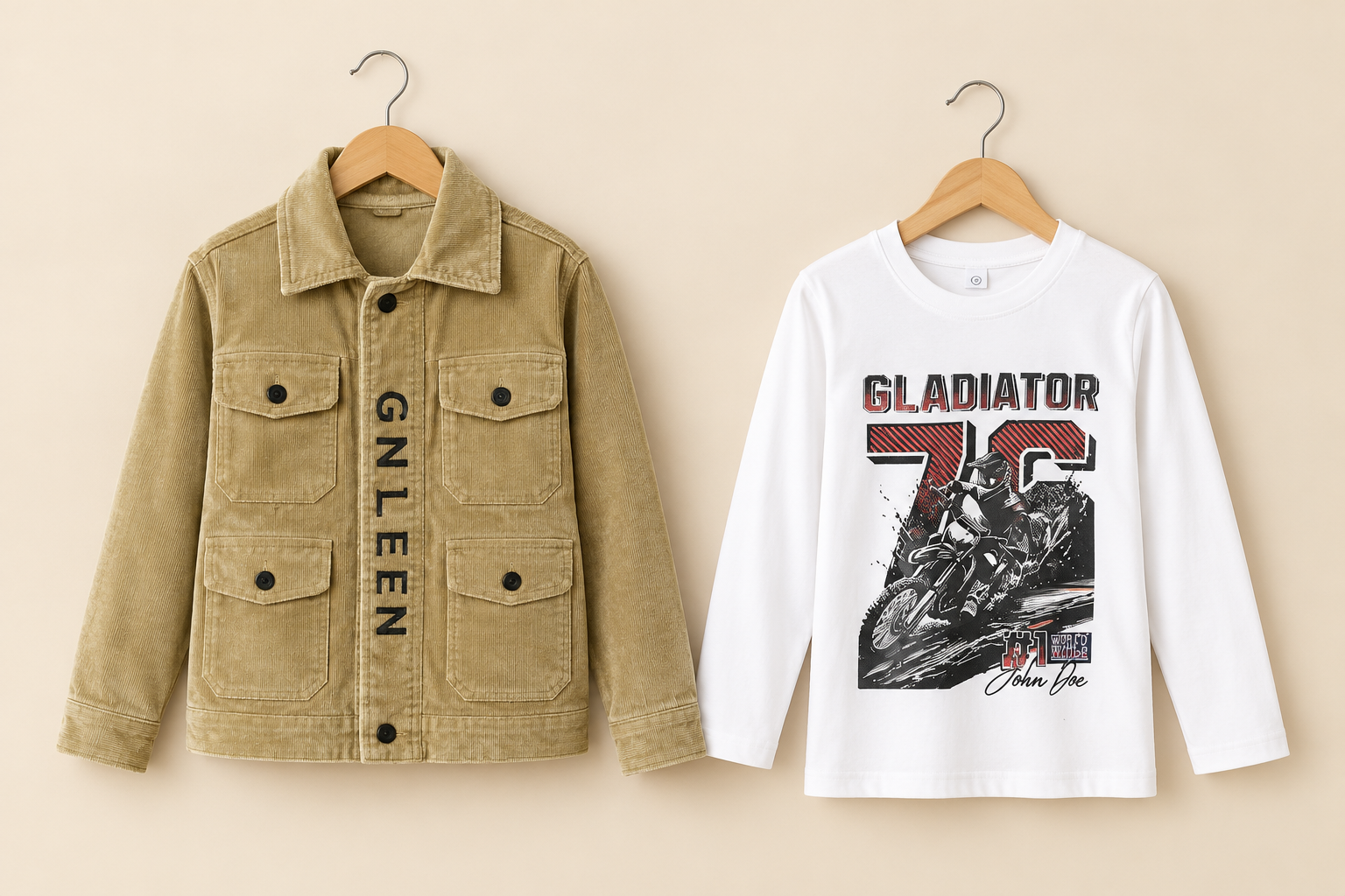 Boys Winter 2-Piece Corduroy Flap Pocket Jacket With Gladiator Graphic Inner Shirt