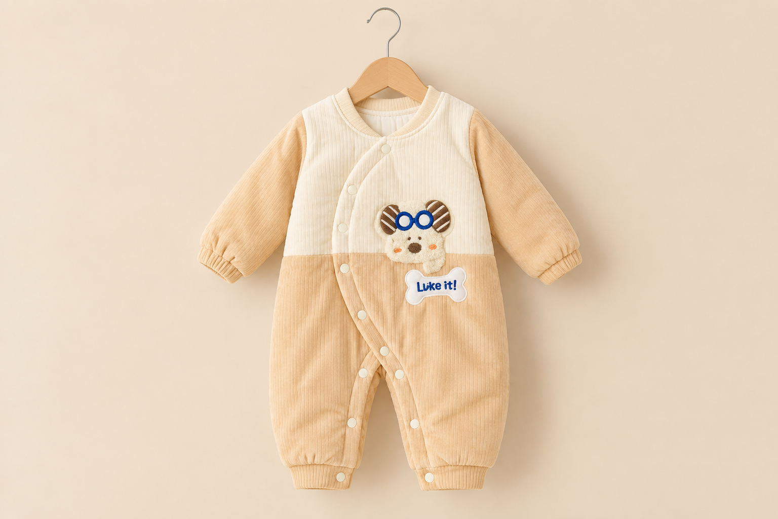 Cute Puppy Design Quilted Fleece Winter Romper With Front Snap Closure