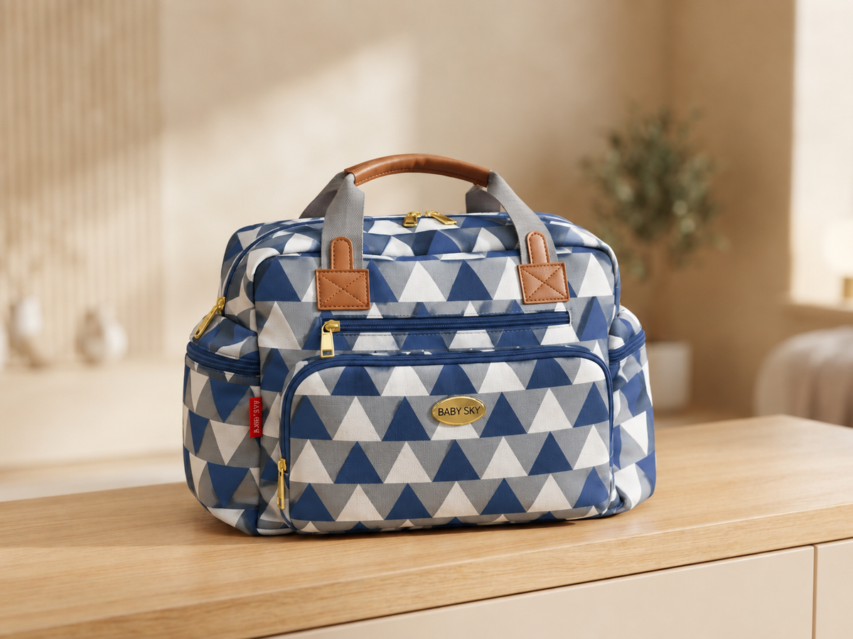 Baby Sky Geometric Print Travel Diaper Bag With Multi Pocket Storage