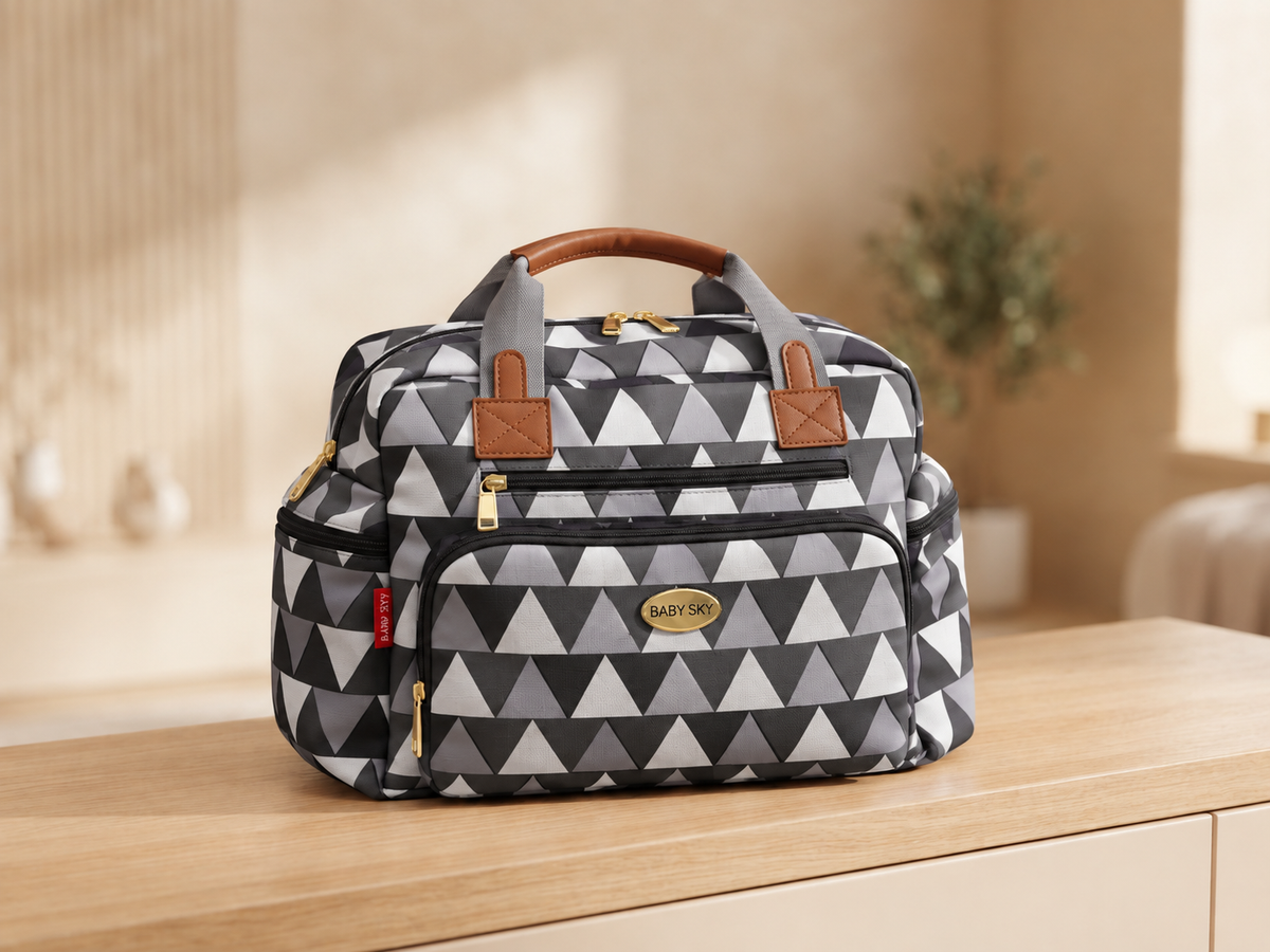 Baby Sky Geometric Print Travel Diaper Bag With Multi Pocket Storage