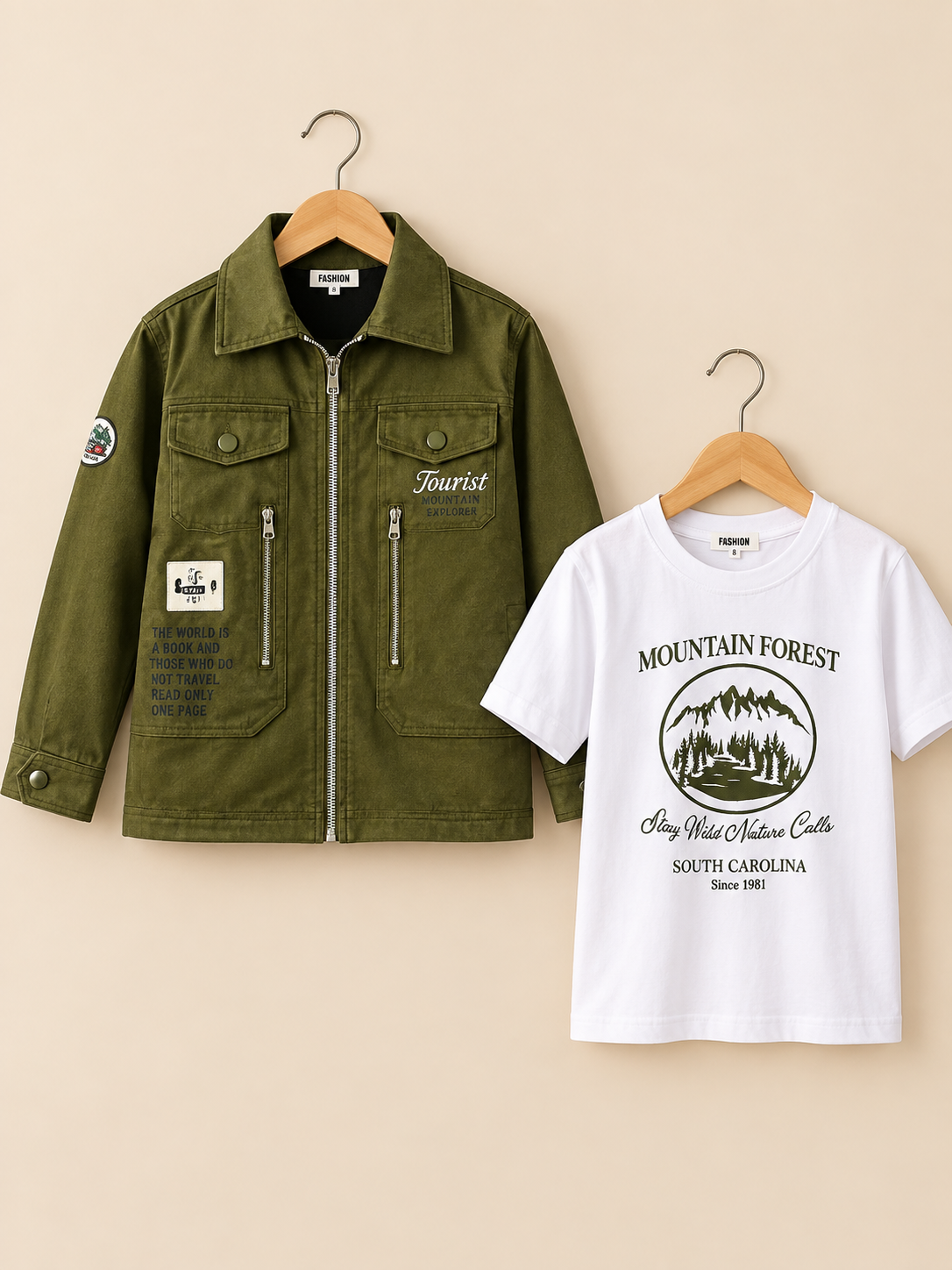 Stylish Kids Winter Jacket And Matching Cotton T-Shirt Outfit Set For Boys