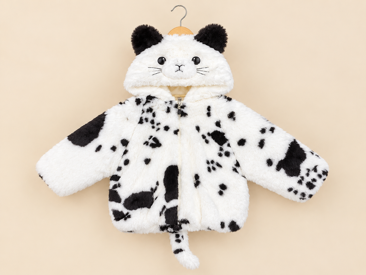 Cute Animal Hooded Fur Jacket For Kids Warm Winter Wear Stylish Soft Outerwear Outfit