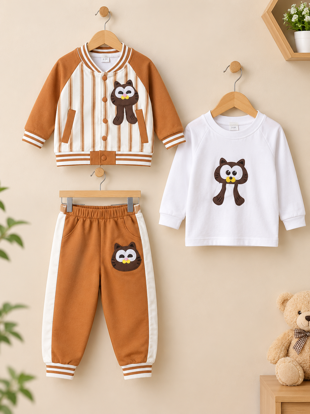 Kids 3-Piece Character Print Jacket T-Shirt And Jogger Tracksuit Set